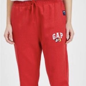 GAP x Disney Men’s Mickey Mouse Graphic Soft Fleece Interior Red Jogger Pants
